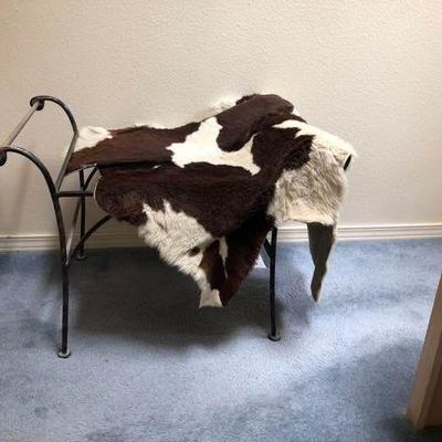 Vintage Metal Vanity Chair with Animal Hide