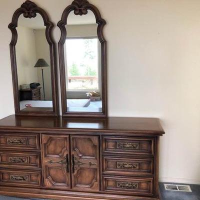 Vintage Late Century Long Dresser with Two Mirrors