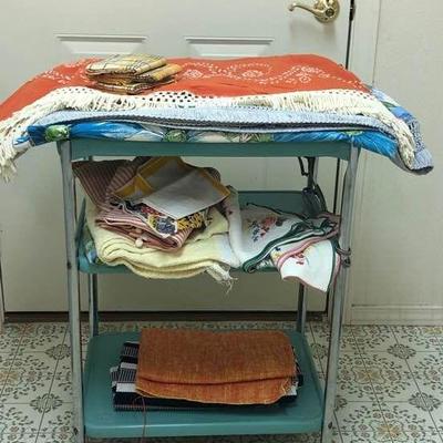 Vintage Metal Cart and Linens
