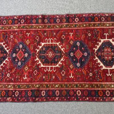 Karaja Hand Woven Runner from Iran. Good condition, measures 3.08 feet x 9.06 feet. Natural vegetable dyes. 