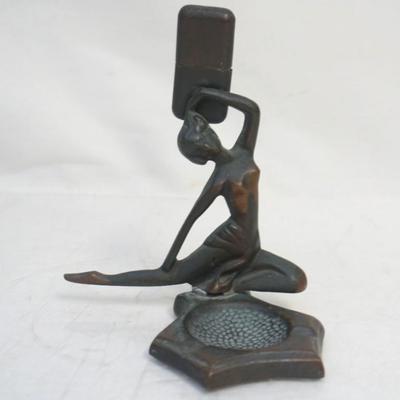 Unusual bronze art deco ashtray nude with lighter c. 1920-1930. Measures 5