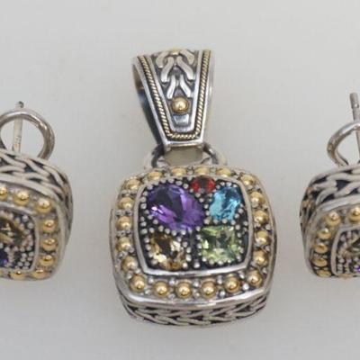 Balissima by Effy 925 Sterling Silver & 18K Yellow Gold Multi Gemstone Pendant. Gemstones include: Amethyst, Blue Topaz, Peridot, Garnet,...