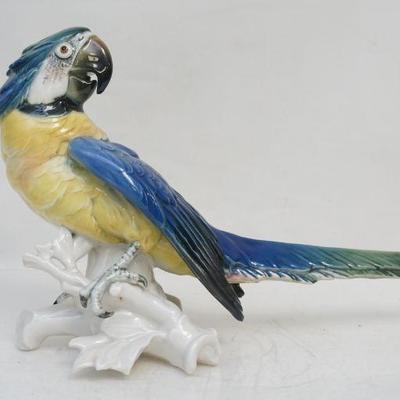 Large figural Blue Macaw from from the German Firm of Porzellanfabrik Karl Ens, modelled in a very naturalistic fashion. #6985, in very...