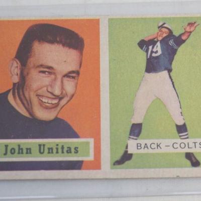 1957 Topps Johnny Unitas Rookie Card #138. Excellent condition. In sleeve. This is the only recognized rookie card of the legendary...