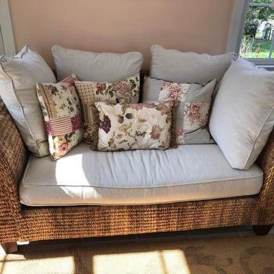 High End Rattan Loveseat and Pillows