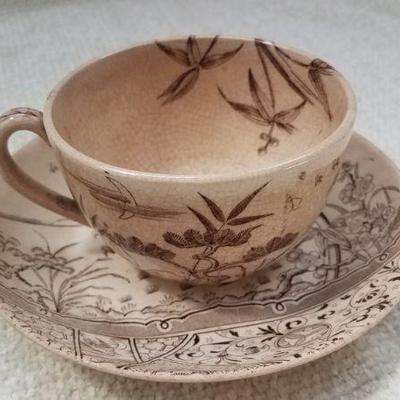 Antique Brown Teacup and Saucer