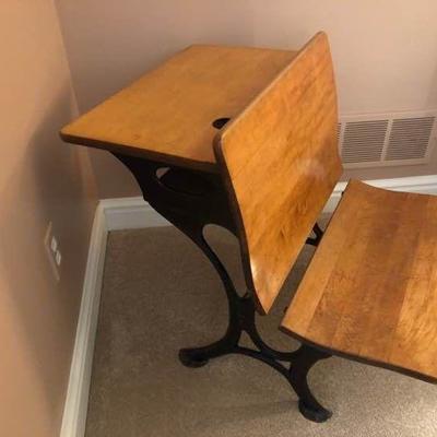 School Desk - Wood and Wrought Iron