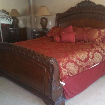 Beautiful King Bed with matching night tables and dresser