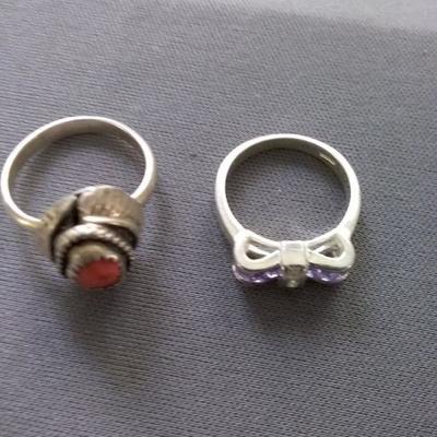 Two Womens Silver Rings with Stones