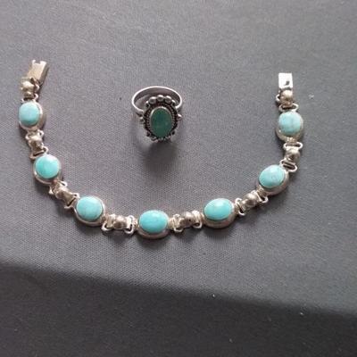 Silver and Turquoise Bracelet and Ring