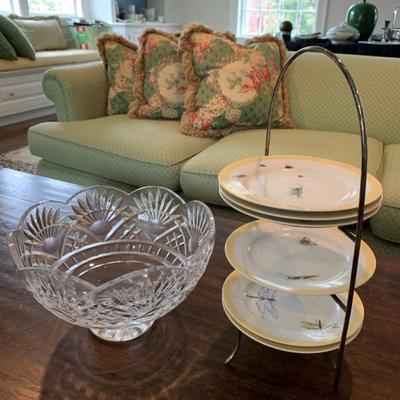 Waterford Crystal Scalloped Bowl, Williams Sonoma Birds and Butterflys Desert Plates
