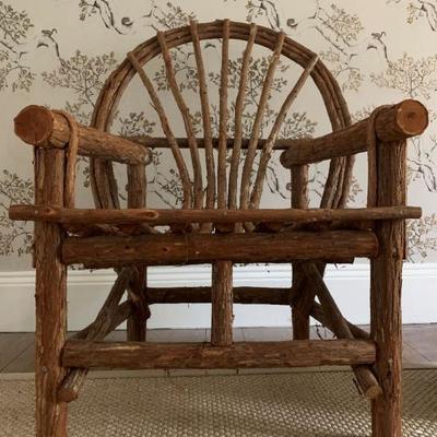 Rustic Twig Armchair with Bark