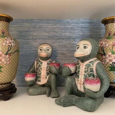 Monkey Candle Holders, Cloisonné Vases 