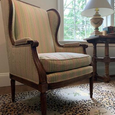 Wingback Armchair in Silk Stripe