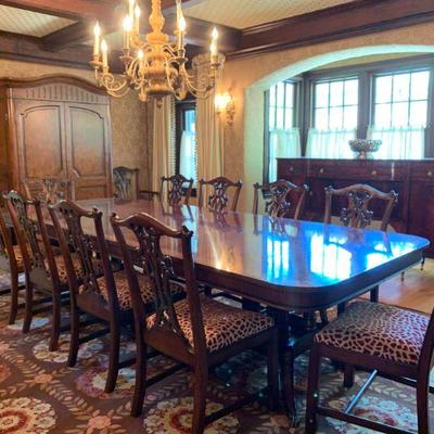 Custom Banded Edge Double Pedestal Dining Table and TWELVE Chippendale Chairs straight from Robert Allen at the Design Center