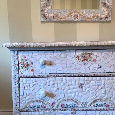 Custom Made Mosaic Chest with Matching Mirror