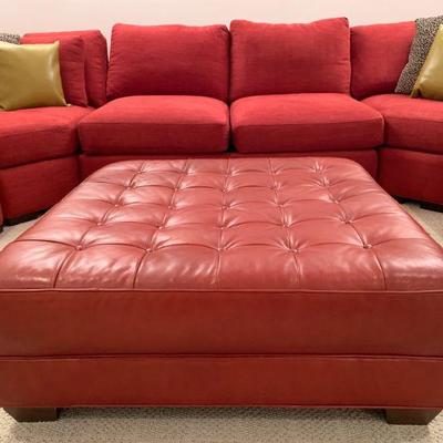 Tufted Red Leather Ottoman
