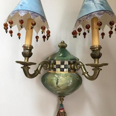 One of a pair of McKenzie Childs sconces. Matches Chandelier