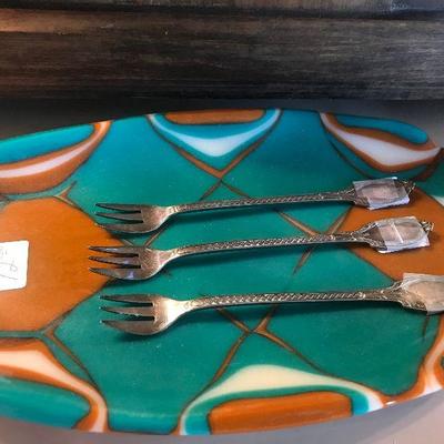 Fuse Glass Plate, Cocktail Forks 