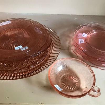 Antique Pink Depression Glass Plates 