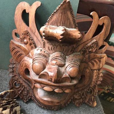 Hand Carved Wooden Barong Dragon Mask from Bali