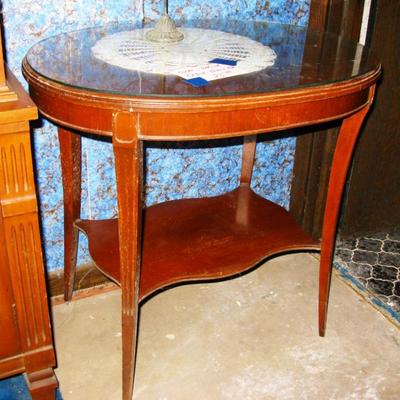 Oval parlor table with glass top   BUY IT NOW $ 85.00
