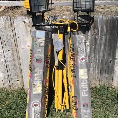 Shop Light and 2 Folding Steel Sawhorses