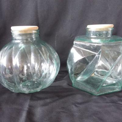 Two Unique Large 14 Glass Jars Cork Tops