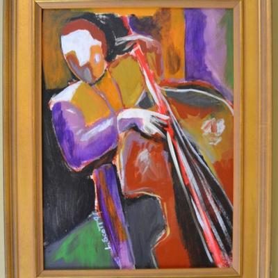 Bass player painting signed 