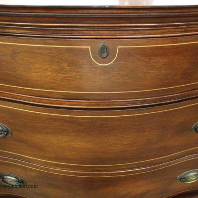  NICE Mahogany Serpentine Front with Pencil Inlay High Chest

Auction Estimate $200-$400 â€“ Located Inside 