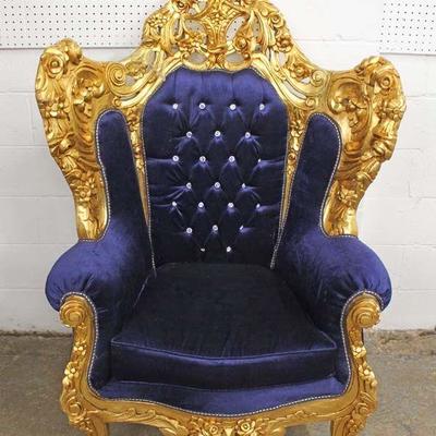  Highly Carved and Ornate Jeweled Button Tufted French Style Throne Chair

Auction Estimate $300-$600 â€“ Located Inside 