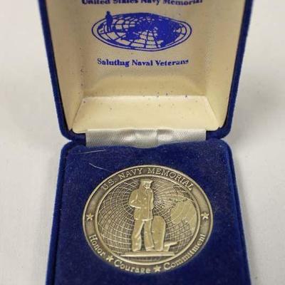  U.S. Navy Memorial Saluting Naval Veterans Commemorative Coin

Auction Estimate $20-$50 â€“ Located Inside 