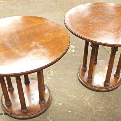  PAIR of Mid Century Walnut Circular End Tables

Auction estimate $100-$200 â€“ Located Inside 
