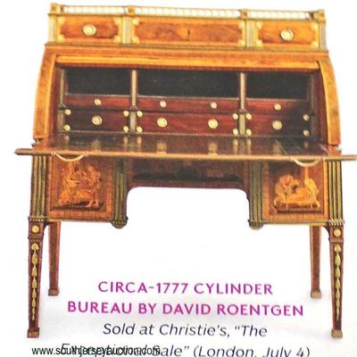  ANTIQUE French Inlaid Cylinder Roll Desk with Rosewood and other Exotic Woods with Brass Gallery Attributed to David Roentgen

Auction...