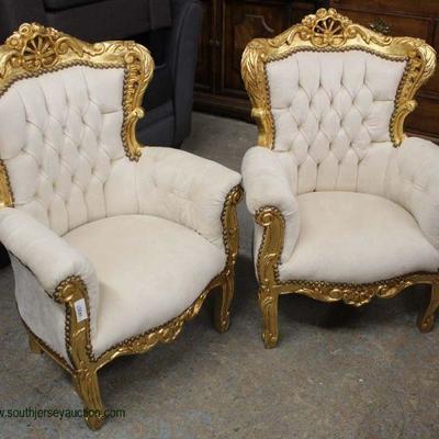  PAIR of French Style Cream Upholstered Button Tufted Gold Painted Carved Child's Chairs

Auction Estimate $100-$200 â€“ Located Inside 
