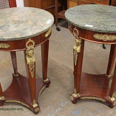  PAIR of French Style Marble Top Mahogany Round Stands with Applied Bronze

Auction Estimate $100-$300 â€“ Located Inside 