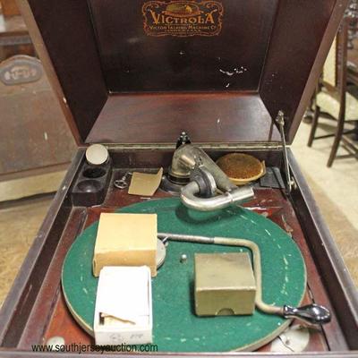  ANTIQUE Victor Mahogany Case Table Top Victrola with Paperwork and Extra Heads and Needles

Auction Estimate $100-$300 â€“ Located Inside 