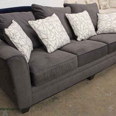  NEW Upholstered Decorator Sofa with Throw Pillows

Auction Estimate $200-$400 â€“ Located Inside 