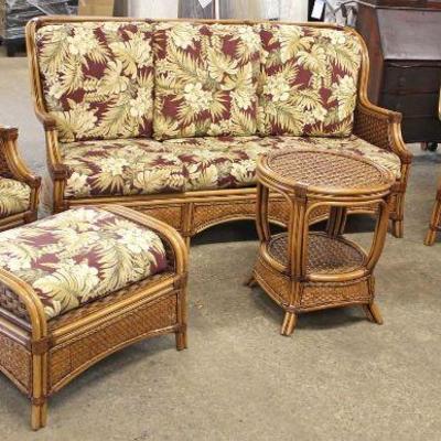  â€” LIKE NEW â€“

Quality 6 Piece Conversation Wicker Patio Set

includes Sofa, 2 Chairs, 2 Ottomans with Cushions and Cocktail Table...