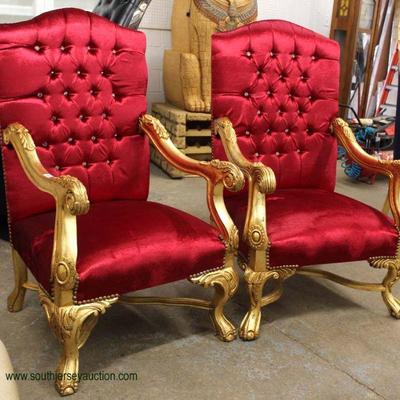  PAIR of Red Upholstered Button Tufted French Style Carved Gold Painted Frame Chairs

Auction Estimate $300-$600 â€“ Located Inside 