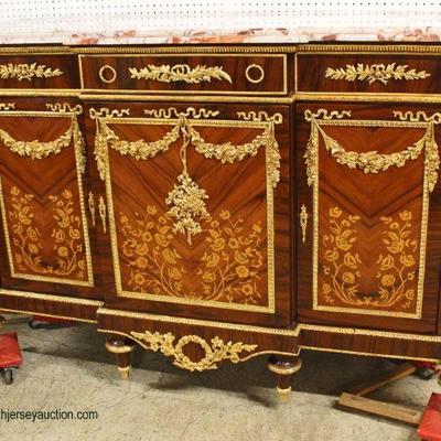 French Style Marble Top Mahogany Inlaid and Banded Sideboard with Applied Doreâ€™ Bronze
Auction Estimate $2000-$4000 â€“ Located Inside
