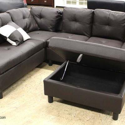  NEW 3 Piece Leather Sectional with Storage Ottoman and Throw Pillows

Auction Estimate $300-$600 â€“ Located Inside 