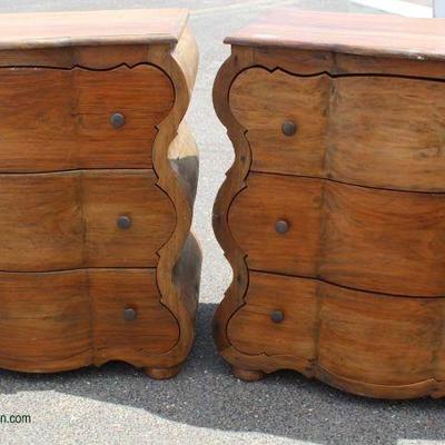  PAIR of SOLID Mahogany Scalloped Side Decorator Natural Finish Chests

Auction Estimate $400-$800 â€“ Located Inside 