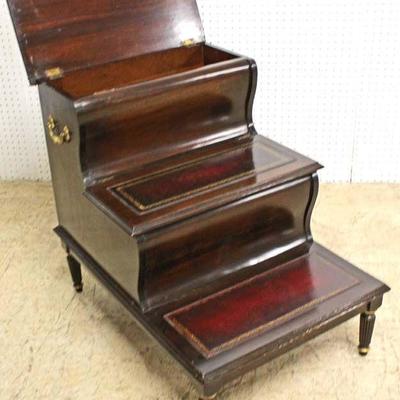  ANTIQUE Mahogany Tooled Leather Step Table with Storage Top

Auction Estimate $200-$400 â€“ Located Inside 