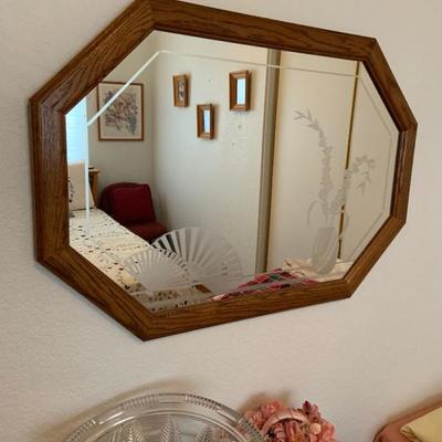 Bevelled oak mirror