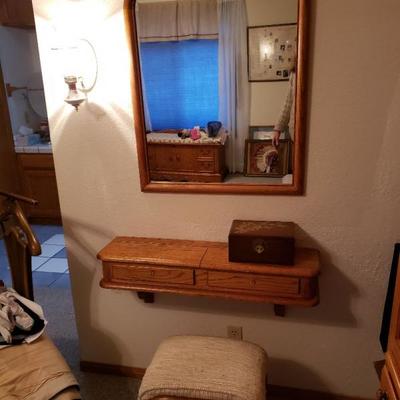Wall box, footstool and mirror