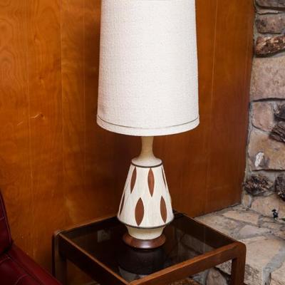 Mid century table lamp and vintage side glass top table