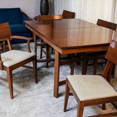Mid century walnut dinning table and six chairs