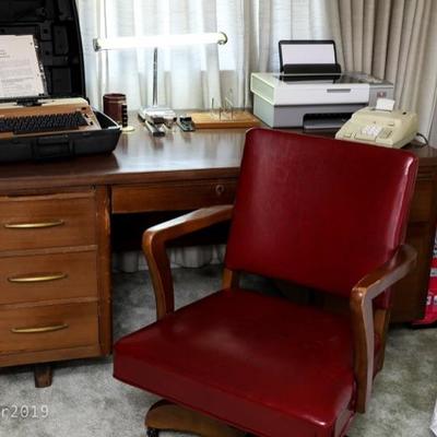 Vintage desk and red leather chair