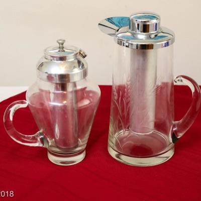 Mis=d Century etched glass pitchers